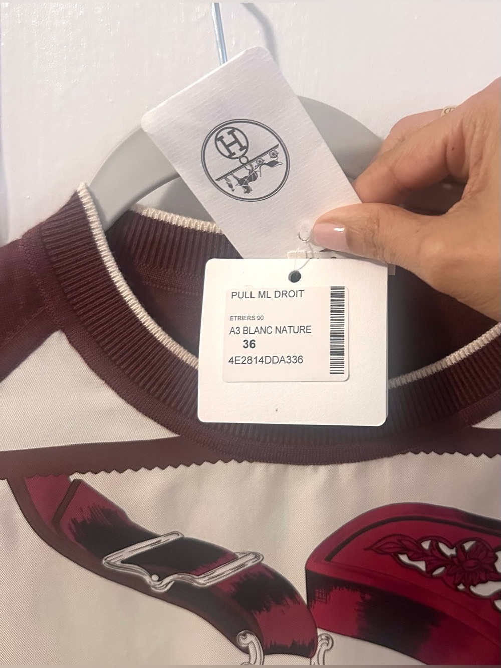 Hermes Crewneck Top with Burgundy Trim- New with Tags
